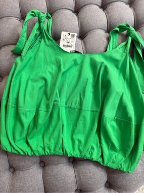 Zara Bright Green Tie-Shoulder Tank Top, size M